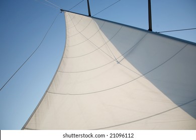 Beautiful Large White Sail On Sailboat.