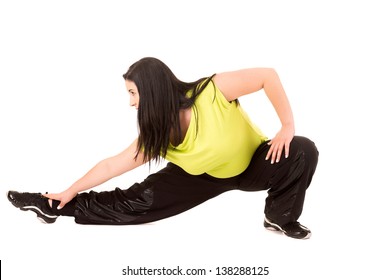 Beautiful Large Woman Exercising - Isolated Over A White Background