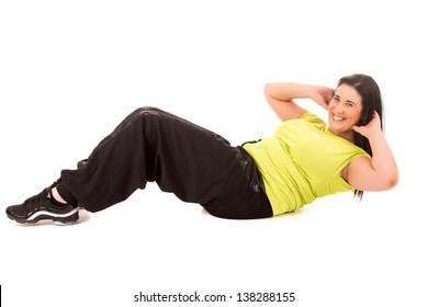 Beautiful Large Woman Exercising - Isolated Over A White Background