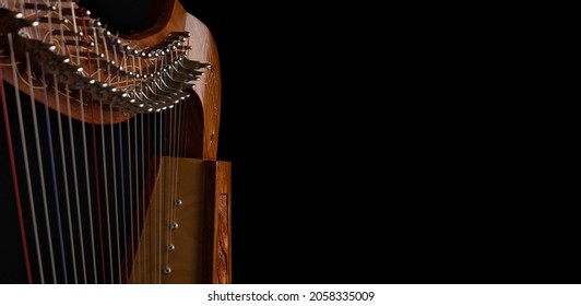 Beautiful Lever Harp, Close up with Shallow Depth of Field, On Left Side with Copy Space