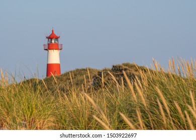Beautiful Lighthouse List-Ost in sunset light - A Lighthouse on the island Sylt, Germany 