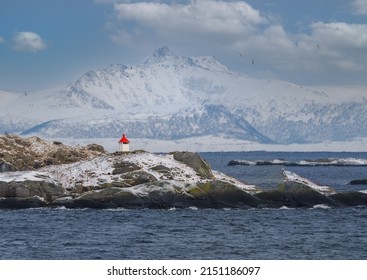 Beautiful lighthouses on skerries along the coast of the Vesterålen islands, Nordland, Norway