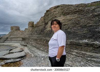A beautiful limestone formation with a dramatic sky in the background. Picture from the Baltic Sea