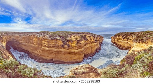 Beautiful limestone rock formation at London Arch along Great Ocean Road coastline during daytime - Powered by Shutterstock