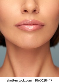 Beautiful lips Close-up Makeup Sexy lips Part of face close up. perfect plump lips bodily lipstick Perfect makeup.