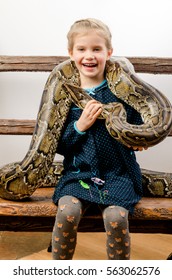 Beautiful Little Girl And Big Snake