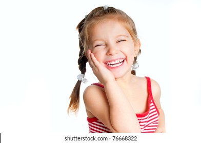 Beautiful Little Girl Isolated On A White Background