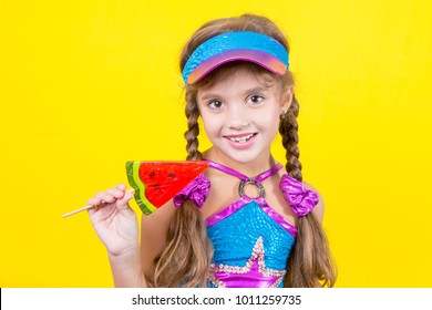 Beautiful Little Girl Large Lollipop Studio Stock Photo 1011259735 ...