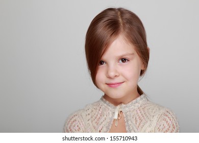 Beautiful Little Girl On Gray Background Stock Photo 155710943 ...