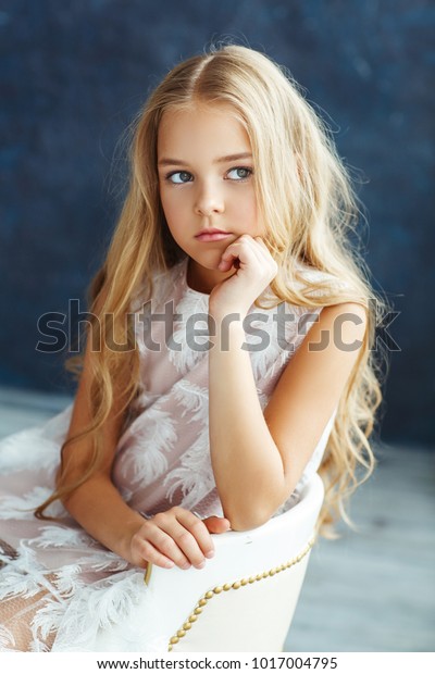 Beautiful Little Girl Wavy Hair Posing Stock Photo Edit Now