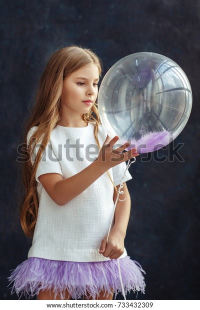 Beautiful Little Girl Wavy Hair Posing Stock Photo Edit Now