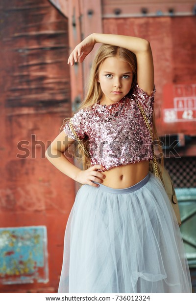 Beautiful Little Girl Wavy Hair Posing Stock Photo Edit Now