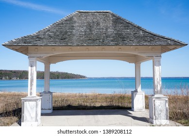 beautiful little rustic pavilion on old mission peninsula in traverse city Michigan on lake Michigan grand traverse bay