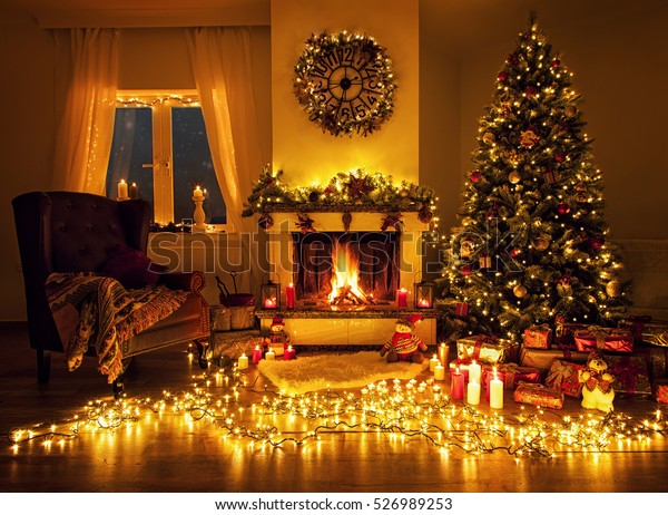 Beautiful Living Room Fireplace Christmas Tree Stock Photo (Edit Now ...