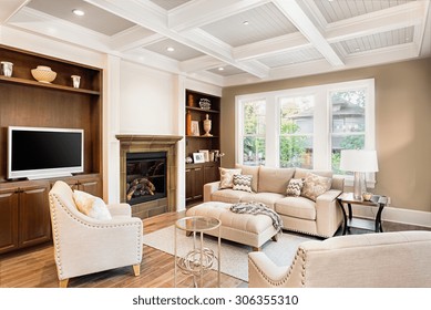 Beautiful Living Room With Hardwood Floors In New Luxury Home