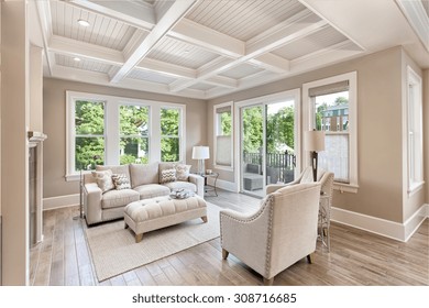 Beautiful Living Room With Hardwood Floors In New Luxury Home