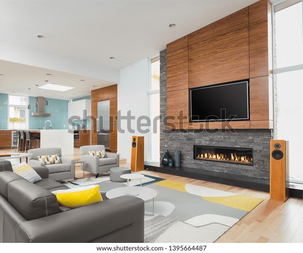 Beautiful Living Room Kitchen New Contemporary Stock Photo Edit