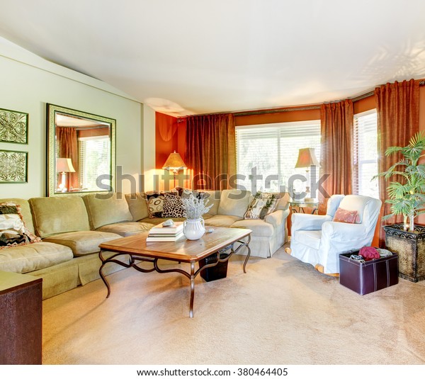 Beautiful Living Room Large Windows Tile Stock Photo Edit Now