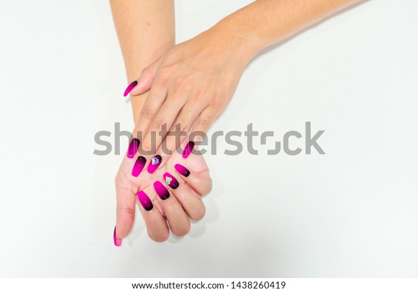 Beautiful Long Acrylic Extension Nail Coffin Stockfoto