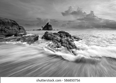 Beautiful long exposure seascape in black and white. Nature composition. - Powered by Shutterstock