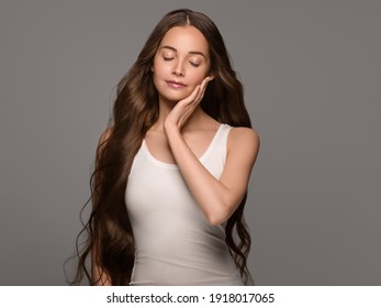 Beautiful Long Hair Woman Clean Healthy Skin Female Beauty Portrait