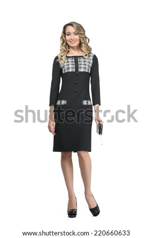 beautiful long haired fashion woman in dark gray business suit
