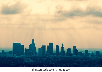 Beautiful Los Angeles Skyline Silhouette Against Sunset