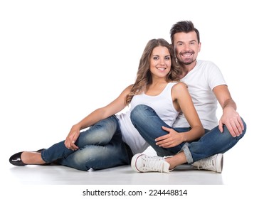 Beautiful loving couple, isolated on white background