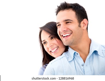 Beautiful Loving Couple Smiling - Isolated Over A White Background