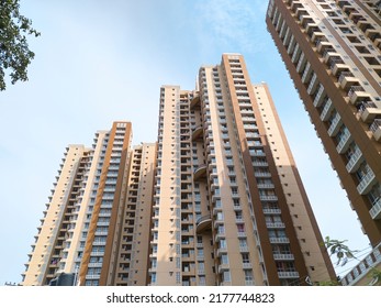 Beautiful Low Angle View Of Newly Constructed Residential Hi-rise Apartments In Hooghly District, West Bengal.