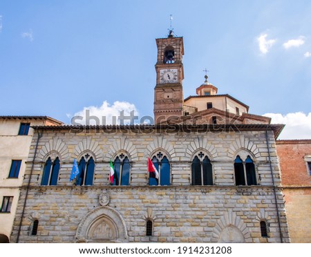 A beautiful low angle view of the Palazzo Comunale, the Town Hall of Citta di Castello, Tuscany, Italy Foto d'archivio © 