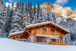 Beautiful Luxury Chalet In French Alps In The Winter.