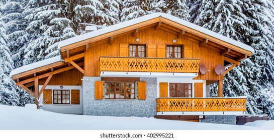 Beautiful Luxury Chalet In French Alps In The Winter.