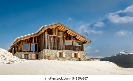 Beautiful Luxury Chalet In French Alps In The Winter With Stunning Views.