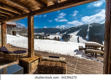 Beautiful Luxury Chalet In French Alps In The Winter With Stunning Views.