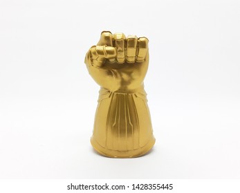 Beautiful Luxury Golden Hand Fist Gauntlet Of A Knight In White Isolated Background