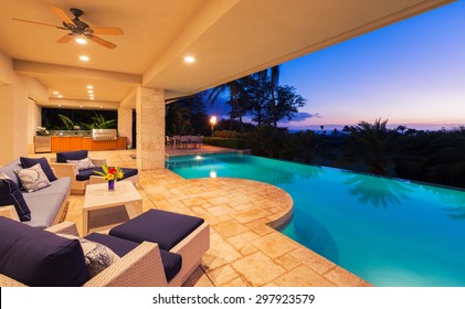 Beautiful Luxury Home with Swimming Pool at Sunset  - Shutterstock ID 297923579