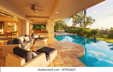 Beautiful Luxury Home with Swimming Pool at Sunset  - Shutterstock ID 297923627