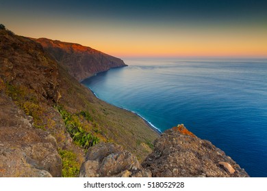 Beautiful Madeira Sunset On Cliff And Ocean