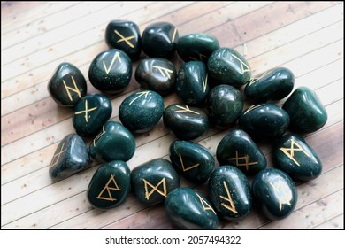 Beautiful and magical dark green Bloodstone Rune Stones set