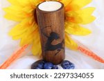 Beautiful and magical wooden candle holder with astrological sagittarius sign