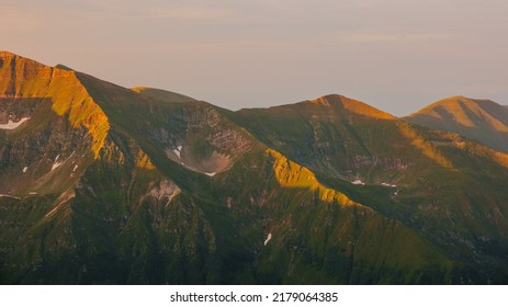 Beautiful Majestic Mountain Wallpaper, Tourist Destination, Hacking. Extraordinary Landscape Of The Fagaras Mountains Romanian. No People. Mountain Green Valley Panoramic Landscape With Big Peaks