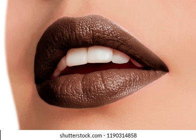 brown lipstick on lips