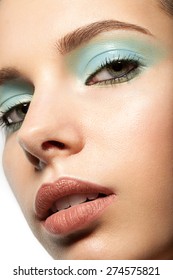 Beautiful Makeup Closeup With Blue Eye Shadow