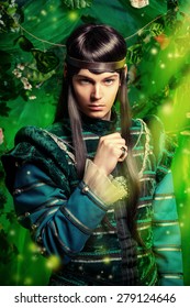 Beautiful Male Elf In The Magic Forest. Fantasy. Fairy Tale, Magic.