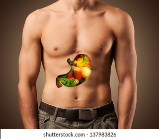 Beautiful Male Torso. Healthy Food.. Fitness