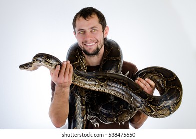 Beautiful Man And Snake In The Studio    