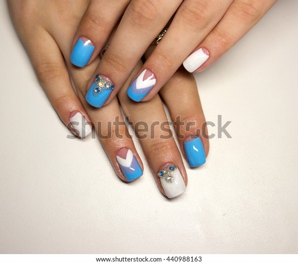 Beautiful Manicure Nails Blue White Navy Stock Photo Shutterstock