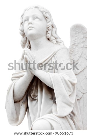 Beautiful marble statue of an infant angel isolated on white with clipping path