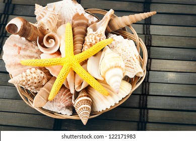 Beautiful marine still life of little basket full of seashells. - Powered by Shutterstock